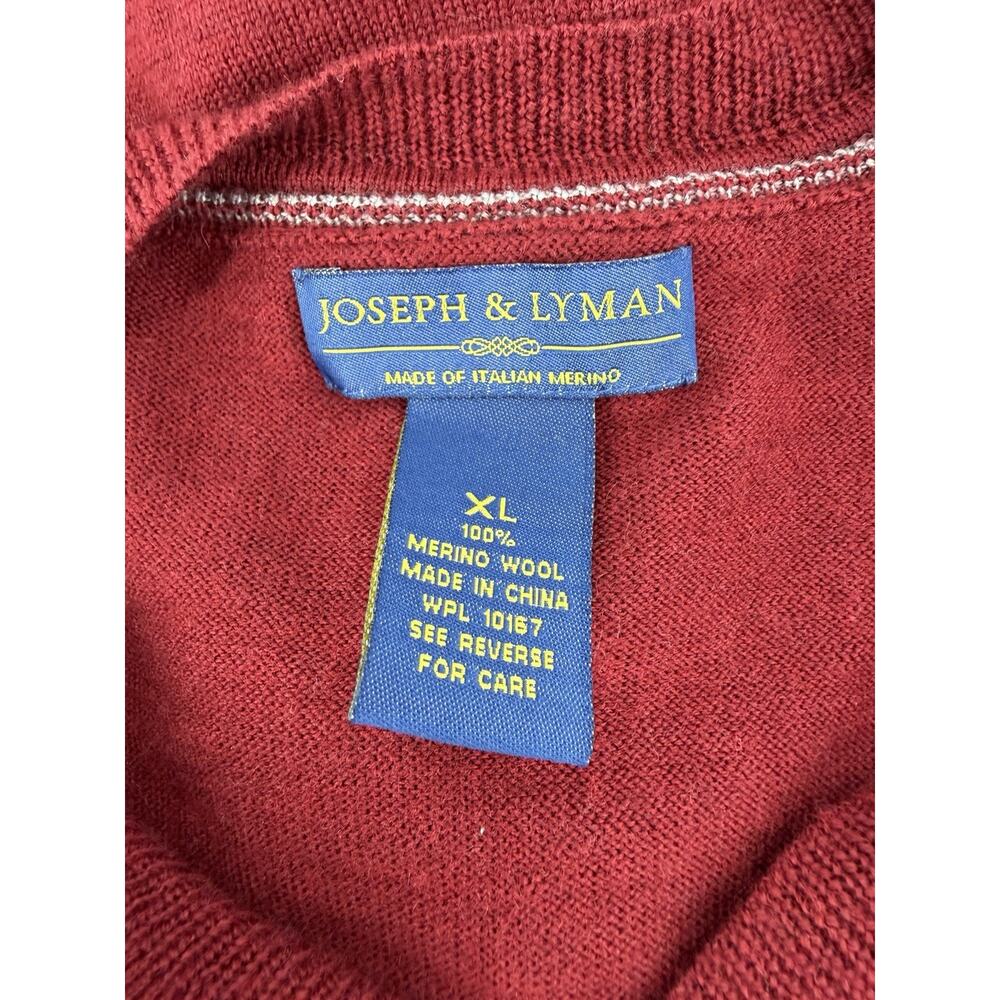 Joseph & Lyman Mens XL Sweater V Neck Pullover 100% Italian Merino Wool Red/Wine - Picture 6 of 7